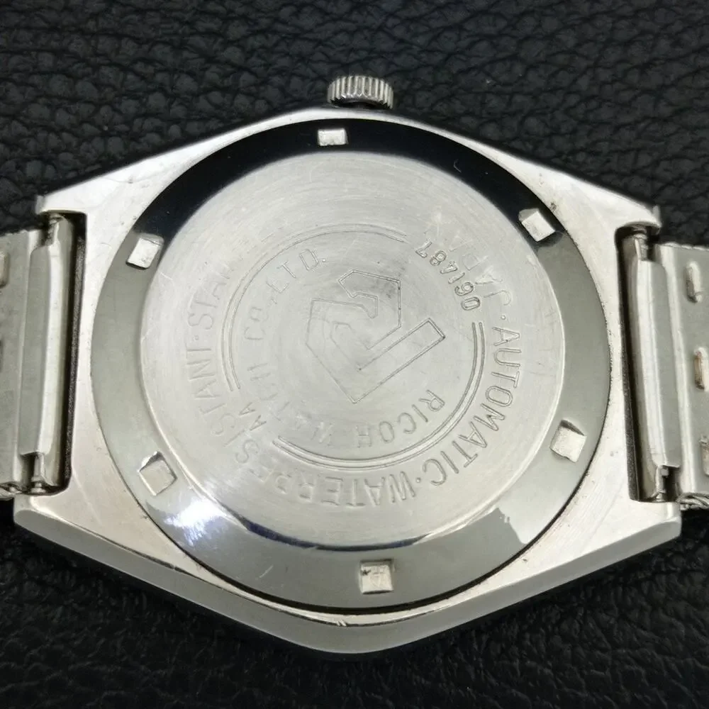 Vintage 1984 Ricoh Automatic Mens Silver Watch W/daydate & Gold accents